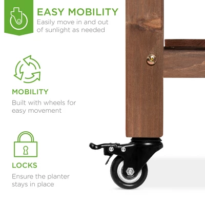 Best Choice Products 57x20x33in Mobile Raised Garden Bed Elevated Wood Planter Box W/ Folding Side Tables - Brown - Image 2