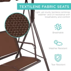 Best Choice Products 2-Seater Outdoor Adjustable Canopy Swing Glider Patio Bench W/ Textilene, Steel Frame