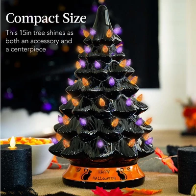 Best Choice Products 15in Pre-Lit Ceramic Tabletop Halloween Tree, Holiday Decoration W/ Orange & Purple Bulb Lights - Image 5
