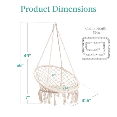 Best Choice Products Handwoven Cotton Macramé Hammock Hanging Chair Swing For Indoor & Outdoor Use W/ Backrest - Image 6