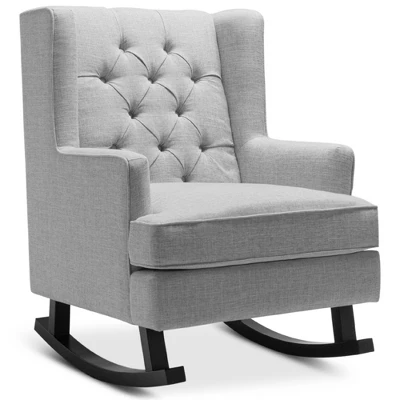 Best Choice Products Rocking Accent Chair, Tufted Upholstered Wingback For Home, Nursery W/ Wood Frame - Image 9