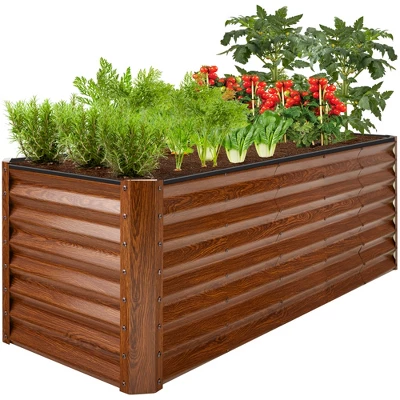Best Choice Products 8x2x2ft Outdoor Metal Raised Garden Bed, Planter Box For Vegetables, Flowers, Herbs - Wood Grain - Image 8