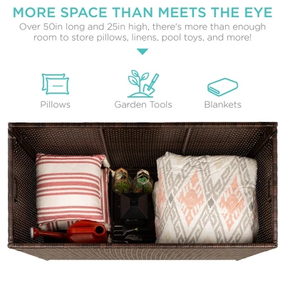 Best Choice Products 136 Gallon Large Deck Storage Box For Indoor Outdoor Furniture, Cushions, Pool Accessories - Brown - Image 5