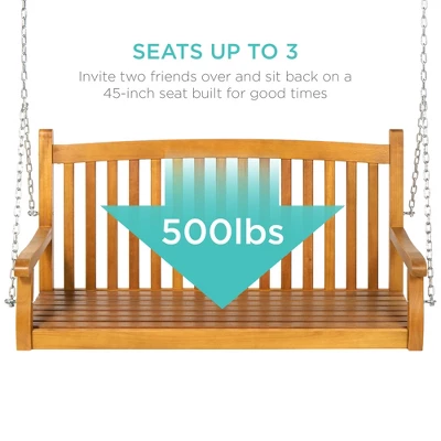 Best Choice Products 48in Wooden Curved Back Hanging Porch Swing Bench For Patio, Deck W/ Mounting Chains - Image 3