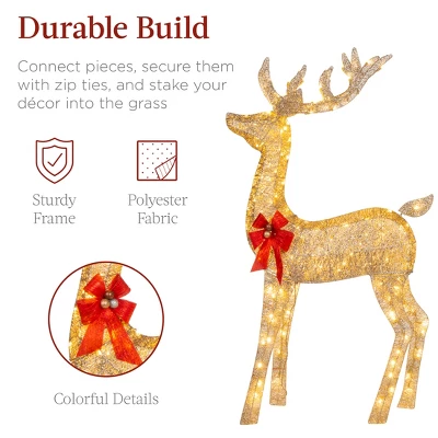Best Choice Products 3-Piece Lighted Christmas Deer Set Outdoor Yard Decoration With 360 LED Lights, Stakes - Image 3