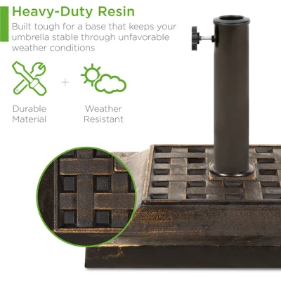 Best Choice Products 26lb Heavy-Duty Steel Square Patio Umbrella Base Stand W/ Decorative Basketweave Pattern - Bronze - Image 2