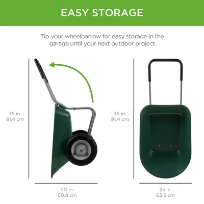 Best Choice Products Dual-Wheel Home Wheelbarrow Yard Garden Cart For Lawn, Construction - Green - Image 4