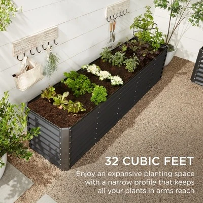 Best Choice Products 8x2x2ft Outdoor Metal Raised Garden Bed, Planter Box For Vegetables, Flowers, Herbs - Wood Grain - Image 5