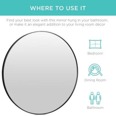 Best Choice Products 36in Framed Round Bathroom Vanity Wall Mirror W/ Anti-Blast Film - Image 3