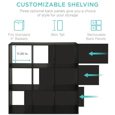 Best Choice Products 9-Cube Bookshelf, Display Storage Compartment Organizer W/ 3 Removable Back Panels