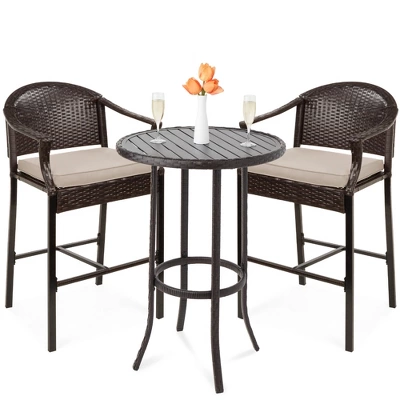 Best Choice Products 3-Piece Outdoor Wicker Bistro Bar Height Set For Patio, Garden W/ Barstools, Steel Frame - Image 7