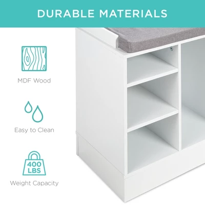Best Choice Products 46in Shoe Storage Organization Rack Bench For Entryway, Bedroom W/ Padded Seat, 10 Cubbies - White - Image 4