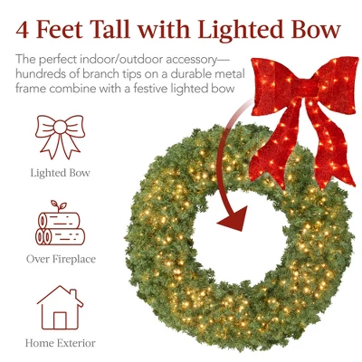 Best Choice Products 48in Artificial Pre-Lit Fir Christmas Wreath Decor W/ Red Bow, 250 LED Lights, 714 Tips, Plug-In - Image 2