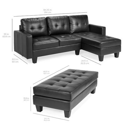 Best Choice Products 3-Seat L-Shape Tufted Faux Leather Sectional Sofa Couch Set W/ Chaise Lounge, Ottoman Bench - Image 5
