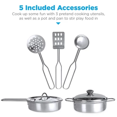 Best Choice Products Farmhouse Play Kitchen Toy For Kids W/ Chalkboard, Storage Shelves, 5 Accessories - Image 3