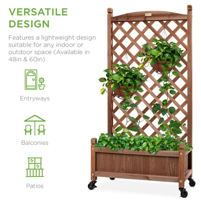 Best Choice Products 60in Mobile Wood Planter Box & Diamond Lattice Trellis, W/ Drainage Holes, Optional Wheels - Walnut - Image 5