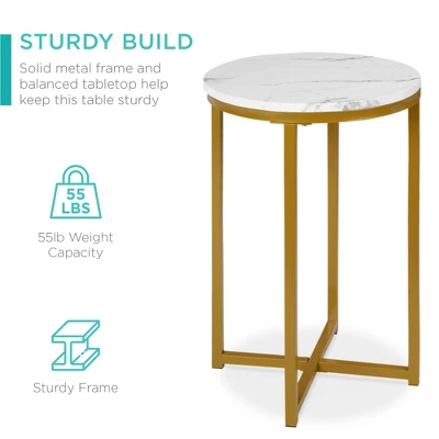 Best Choice Products 16in Faux Marble Modern Round Living Room Accent Side Table W/ Metal Frame - Image 2