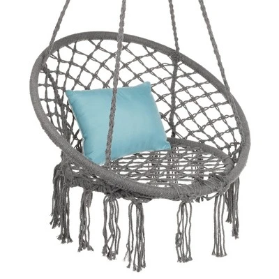 Best Choice Products Handwoven Cotton Macramé Hammock Hanging Chair Swing For Indoor & Outdoor Use W/ Backrest - Image 8