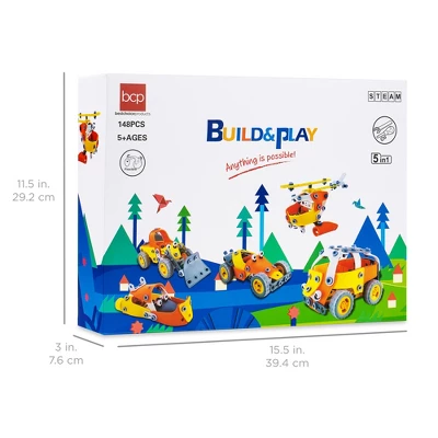 Best Choice Products Kids 147-Piece 5-in-1 Educational STEM Building Toy Kit W/ Car, Helicopter, Boat, Bulldozer, Truck - Image 5