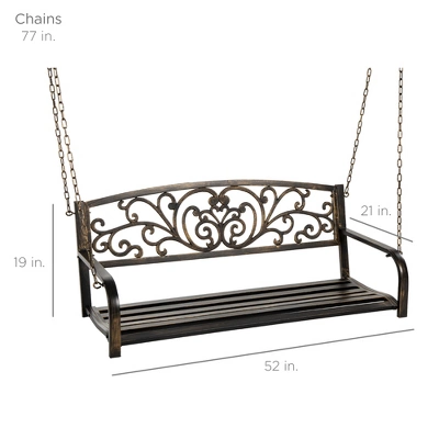 Best Choice Products 2-Person Metal Outdoor Porch Swing, Hanging Steel Patio Bench W/ Floral Accent - Bronze - Image 6