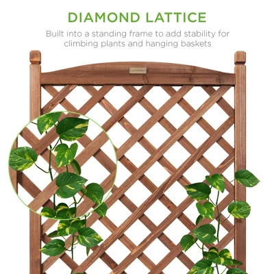 Best Choice Products 48in Mobile Wood Planter Box & Diamond Lattice Trellis, W/ Drainage Holes, Optional Wheels - Walnut