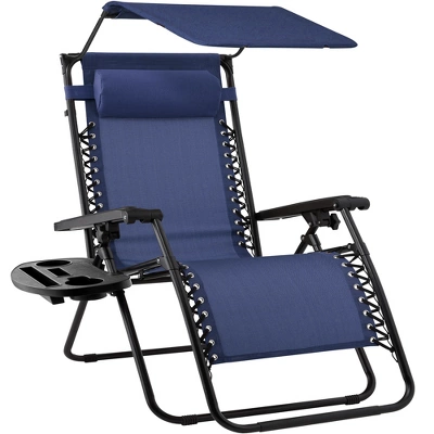 Best Choice Products Folding Zero Gravity Recliner Patio Lounge Chair W/ Canopy Shade, Headrest, Tray - Image 11