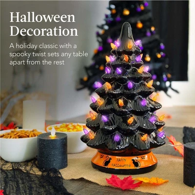 Best Choice Products 15in Pre-Lit Ceramic Tabletop Halloween Tree, Holiday Decoration W/ Orange & Purple Bulb Lights