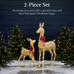 Best Choice Products 2-Piece Lighted Christmas Deer Set Outdoor Yard Decoration With 210 LED Lights, Stakes