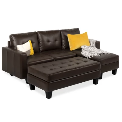 Best Choice Products 3-Seat L-Shape Tufted Faux Leather Sectional Sofa Couch Set W/ Chaise Lounge, Ottoman Bench - Image 8