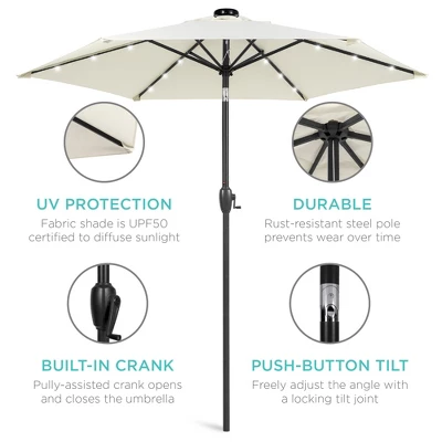 Best Choice Products 7.5ft Outdoor Solar Patio Umbrella For Deck, Pool W/ Tilt, Crank, LED Lights - Image 4