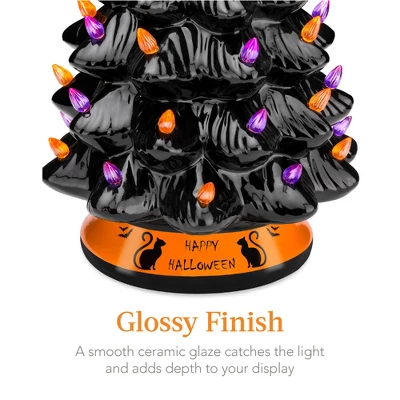 Best Choice Products 15in Pre-Lit Ceramic Tabletop Halloween Tree, Holiday Decoration W/ Orange & Purple Bulb Lights - Image 3