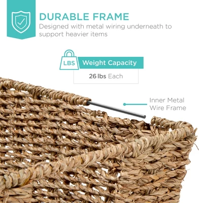 Best Choice Products Set Of 4 Multipurpose Stackable Seagrass Storage Laundry Organizer Baskets W/ Handles - Image 4