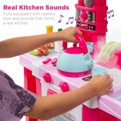 Best Choice Products Pretend Play Kitchen Toy Set For Kids With Water Vapor Teapot, 34 Accessories, Sounds - Image 3