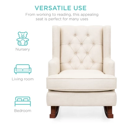 Best Choice Products Rocking Accent Chair, Tufted Upholstered Wingback For Home, Nursery W/ Wood Frame - Image 4
