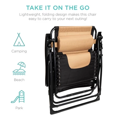 Best Choice Products Oversized Padded Zero Gravity Chair, Folding Outdoor Patio Recliner W/ Headrest, Side Tray - Image 3