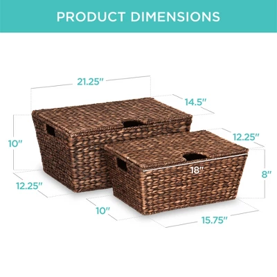 Best Choice Products Set Of 2 XL Water Hyacinth Woven Tapered Storage Basket Chests W/ Attached Lid, Handle Hole - Image 6