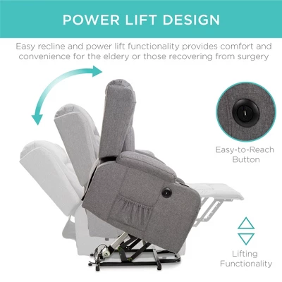 Best Choice Products Electric Power Lift Linen Recliner Massage Chair Furniture W/ USB Port, Heat, Cupholders - Image 2