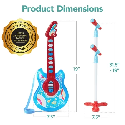 Best Choice Products 19in Kids Flash Guitar, Pretend Play Musical Instrument Toy For Toddlers W/ Mic, Stand - Blue - Image 6