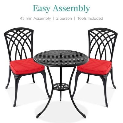Best Choice Products 3-Piece Aluminum Patio Bistro Set W/ Umbrella Hole, 2 Chairs, Polyester Cushions - Black/Red - Image 5