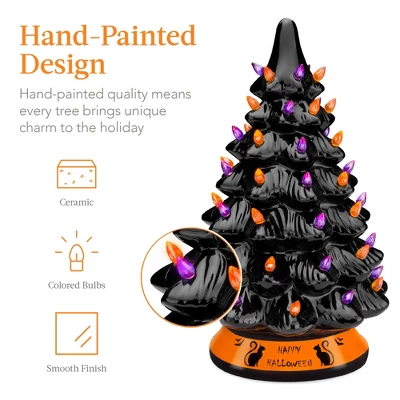 Best Choice Products 15in Pre-Lit Ceramic Tabletop Halloween Tree, Holiday Decoration W/ Orange & Purple Bulb Lights - Image 2
