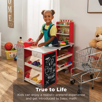 Best Choice Products Kids Pretend Play Grocery Store Wooden Supermarket Set W/ Chalkboard, Cash Register - Image 5