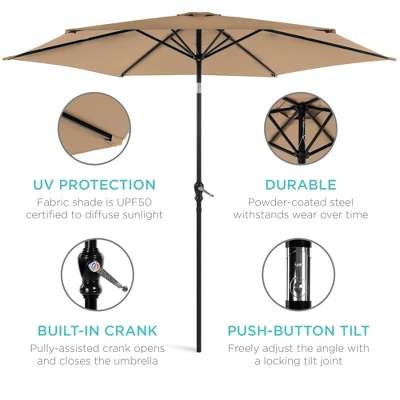 Best Choice Products 10ft Outdoor Steel Market Patio Umbrella W/ Crank, Tilt Push Button, 6 Ribs - Image 4