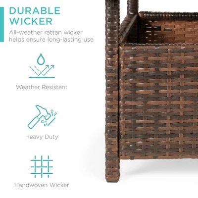 Best Choice Products Wicker Rattan Patio Side Table Outdoor Furniture For Garden, Pool, Deck W/ Umbrella Hole