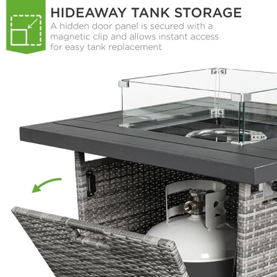 Best Choice Products 32in Fire Pit Table 50,000 BTU Outdoor Wicker Patio W/ Wind Guard, Glass Beads, Cover