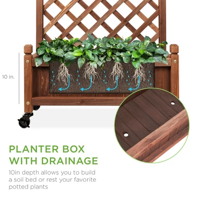 Best Choice Products 48in Mobile Wood Planter Box & Diamond Lattice Trellis, W/ Drainage Holes, Optional Wheels - Walnut - Image 2