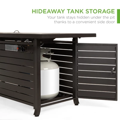 Best Choice Products 57in 50,000 BTU Rectangular Propane Aluminum Gas Fire Pit Table W/ Cover, Glass Beads