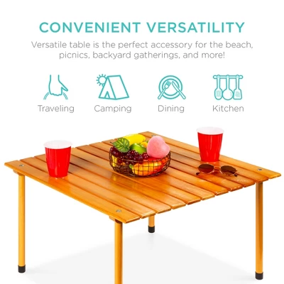 Best Choice Products 28x28in Foldable Indoor Outdoor Portable Wooden Table For Picnics, Camping, Beach W/ Carrying Case - Image 2