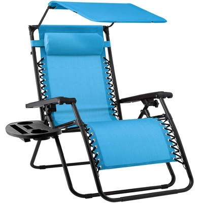 Best Choice Products Folding Zero Gravity Recliner Patio Lounge Chair W/ Canopy Shade, Headrest, Tray - Image 12