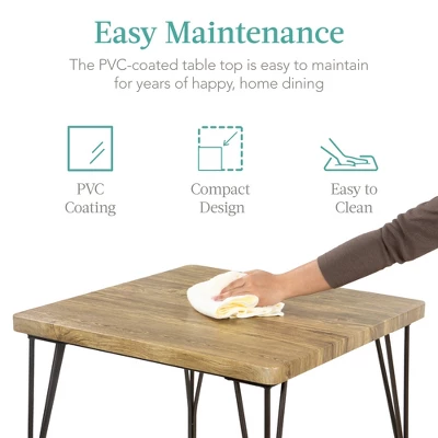 Best Choice Products 3-Piece Indoor Metal Wood Square Dining Table, Furniture Set W/ 2 Chairs - Image 4