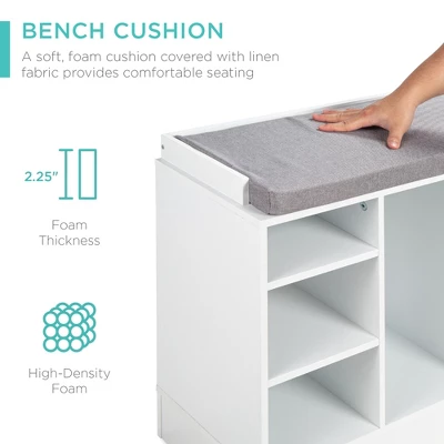 Best Choice Products 46in Shoe Storage Organization Rack Bench For Entryway, Bedroom W/ Padded Seat, 10 Cubbies - White - Image 3